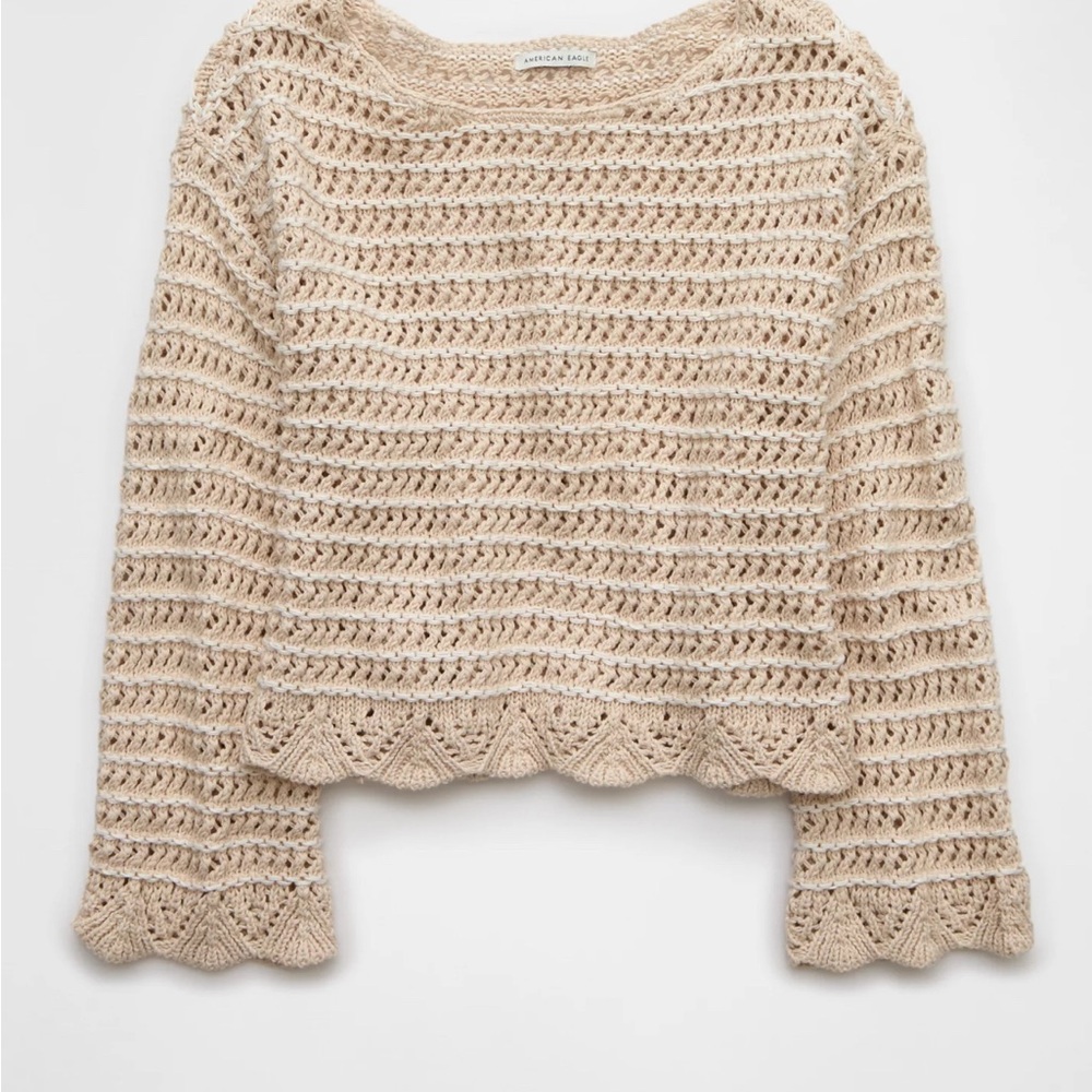 American Eagle Ballet Neck Open Knit Sweater